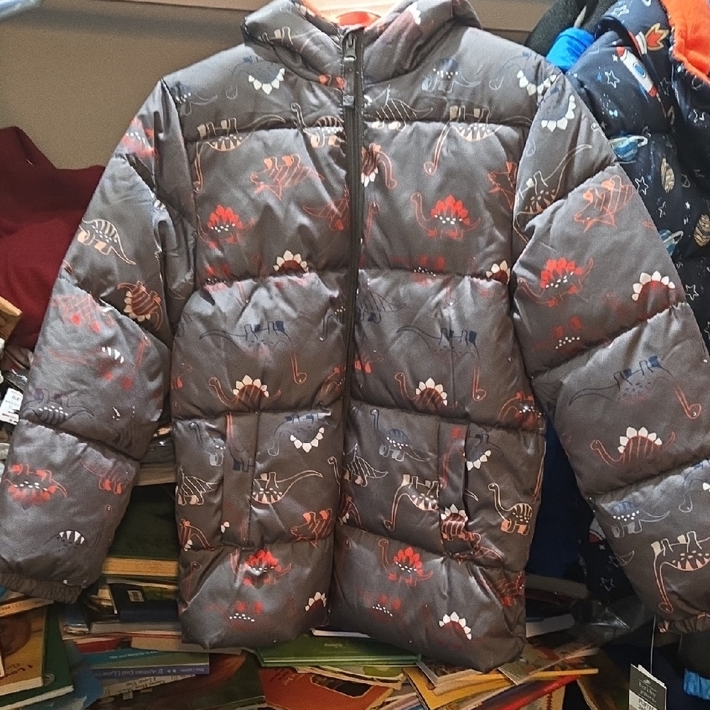 Children's Dino Adventure Puffer Coat - Charcoal
